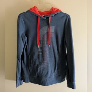 The North Face Women's Blue and Orange Hoodie Sweater Size Small